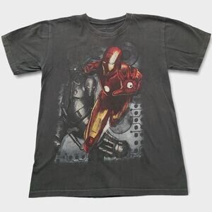 Iron Man Youth Large 10/12 Black Glitter Marvel Faded Shirt
